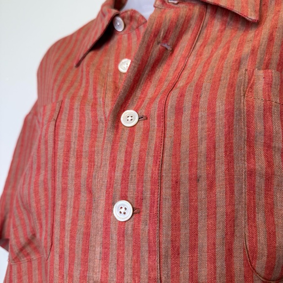 Caron Callahan | Striped Linen Henley Relaxed Midi Shirt Dress - Picture 9 of 16